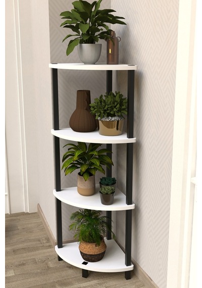 Flora 4 Raflı Moblen Çiçeklik Saksılık Balkon Bahçe Dekor Raf Stand-beyaz Beyaz