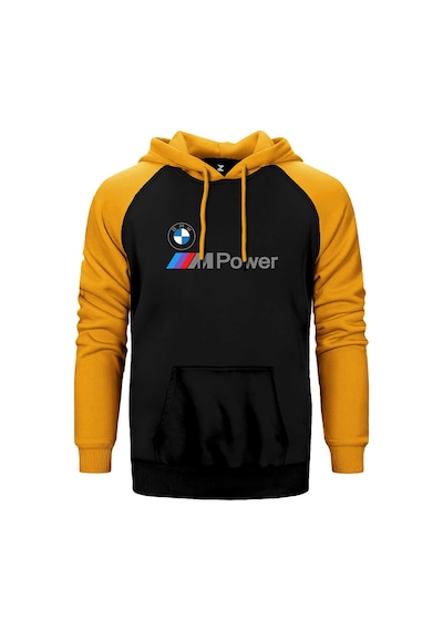 Bmw Logo M Power Yazı Sarı Renk Reglan Kol Kapşonlu Sweatshirt Sarı