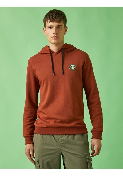 Koton Kuru Kafa İşlemeli Kapşonlu Sweatshirt Kahverengi 2kam71035mk Kahve