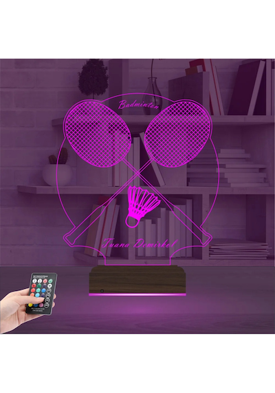 Luvivia Badminton Bedminton Kişiye Özel 3d Lamba - Masa Gece Lambası Şeffaf