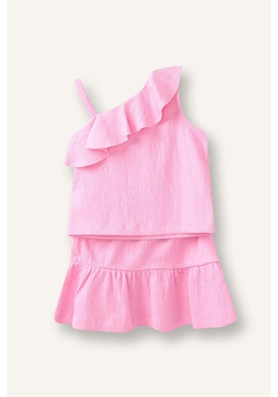 Defacto Kırışık Dokulu Kumaş 2li Pembe Takım Kız Bebek I0050a526hspn649 Pembe-pn649