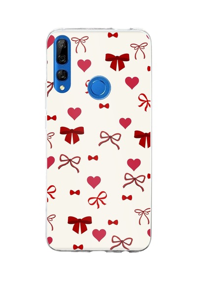 Honor 9x Uyumlu Bordo Kalp Ve Fiyonklar Baskılı Silikon Kılıf