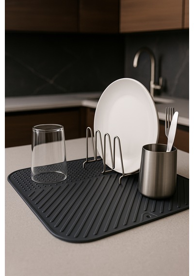 Silikon Bulaşık Kurutma Matı Su Toplamaz Kaydırmaz Bulaşıklık Tencere Altlığı 28x36 Cm Antrasit