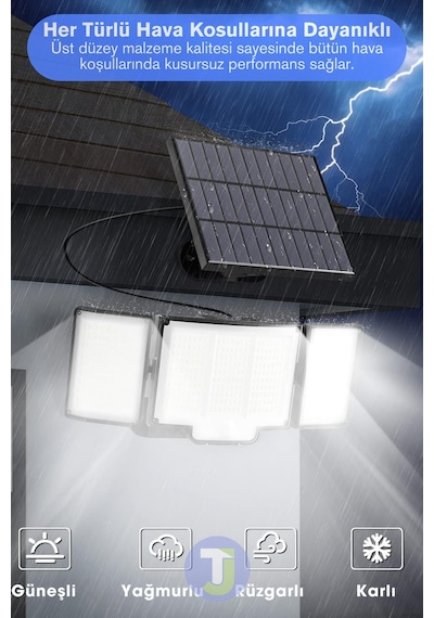 Technojet 348 Ledli Solar Güneş Enerjili Kumandalı Hareket Sensörlü Bahçe Aydınlatma Sokak Lambası