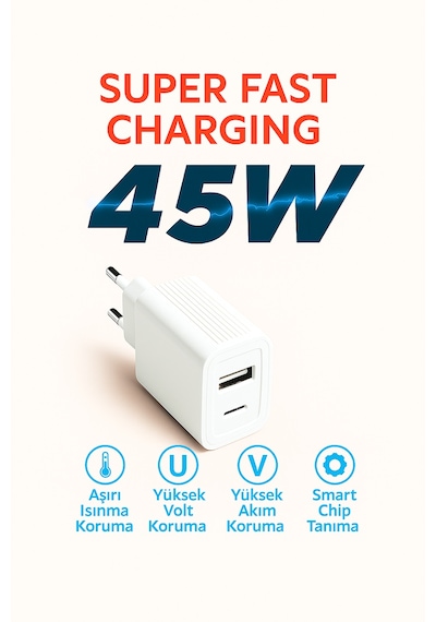 Çoklu Port 45w Ultra Hızlı Şarj Adaptörü Apple Uyumlu iPad  Pro 12.9 Inç Qc 3.0 + Pd
