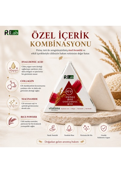 Pirinç Sabunu - Cilt Beyazlatıcı, Leke Karşıtı & Aydınlatıcı - Hyaluronik Asit & Kolajen