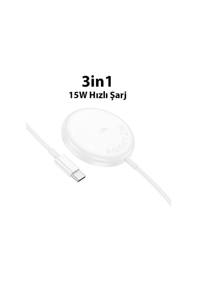 Hoco Cw50 15w AirPods + Apple Uyumlu Watch+iPhone 3in1 Kablosuz Manyetik Hızlı Şarj Aleti- 5775 Standart