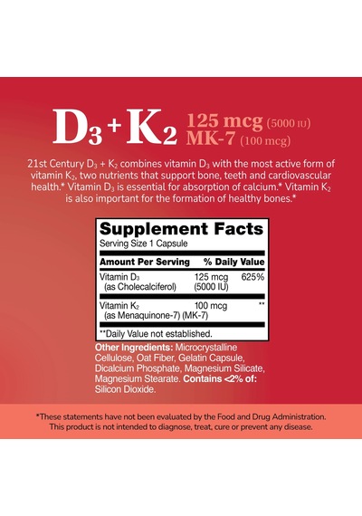 Vitamin D3 125 Mcg Plus K2-mk7 100 Mcg 120 Capsules