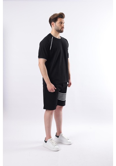 Madmext Siyah Baskılı Reglan Kol Erkek Şort T-shirt Takımı E7306