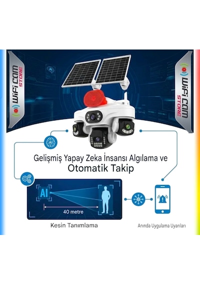 Tüm Lenslerde Hareket Algılama 4 Kameralı 4g Solar Kamera Aov 7/24 Kayıt
