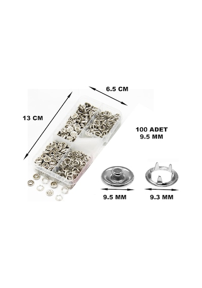 9.5 Mm 100 Adet Metal Çıt Çıt ve Saklama Kutusu