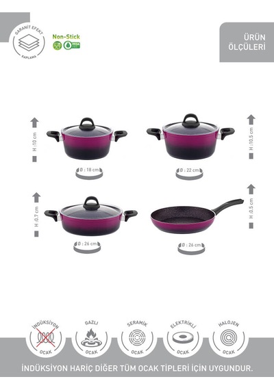 Hascevher Gloria 7 Pcs Silikon Tencere Seti 2.7mm 1822ten26kar26tv Renk Siyah Magenta