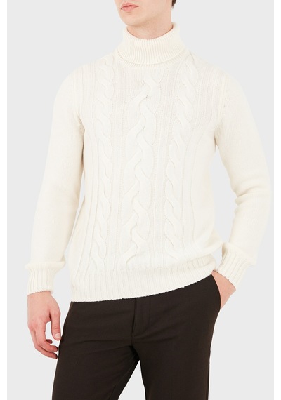 Gran Sasso Regular Fit Balıkçı Yaka Örgü Desenli Kazak Erkek Kazak 13130 25087 001 Krem