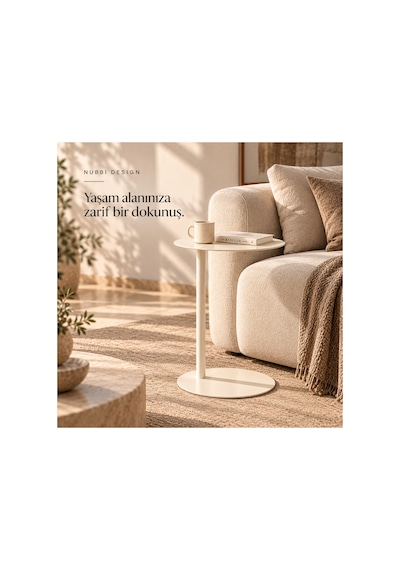 Slate Metal C Sehpa Modern Tasarım Elips Tablalı Minimalist Koltuk Yanı Sehpa Krem - 935314037 Krem
