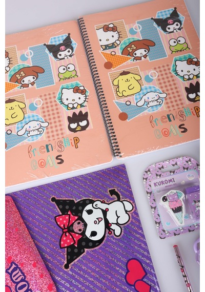X Dekomus Lisanslı Kuromi & Best Friends 15 Parça Kırtasiye Seti 2 Adet Defter,çıtçıt Dosya Altın