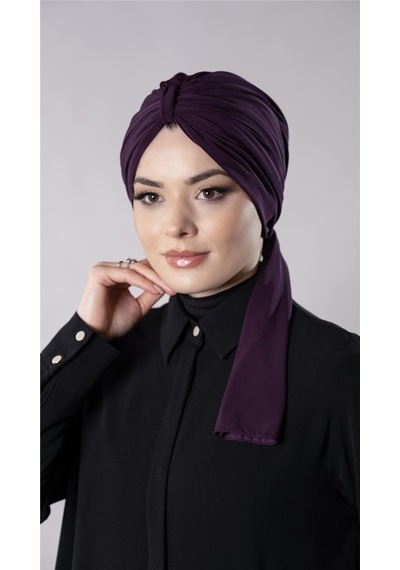 Hürrem Bone Mürdüm Pratik Hazır Geçmeli Tesettür Bone Sandy Kumaş Atkılı 2204 07 Mürdüm