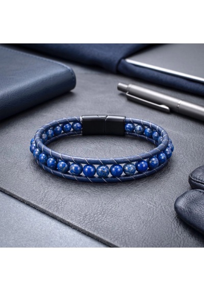 Moncuk Design 6mm Lapis Taşlı Deri Kordon Ve Çelik Bileklik 33512b2d6m14 Mavi 