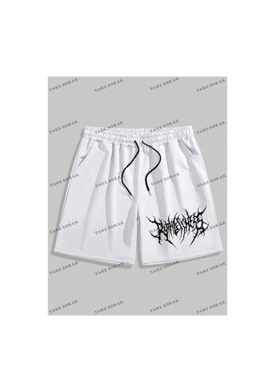Tarzsokak Y2k Unisex Yaz Şort Bermuda Harajuka Anime Retro Kod-11395 Beyaz