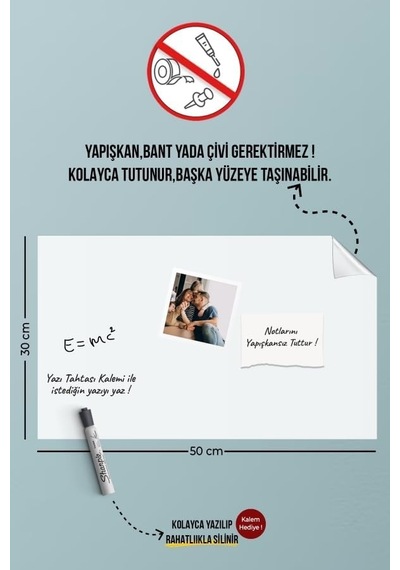 Yapışkansız Tutunabilen 2 Adet Beyaz Akıllı Kağıt 50x70 Cm, Yazı Tahtası, Sihirli Pano Genel