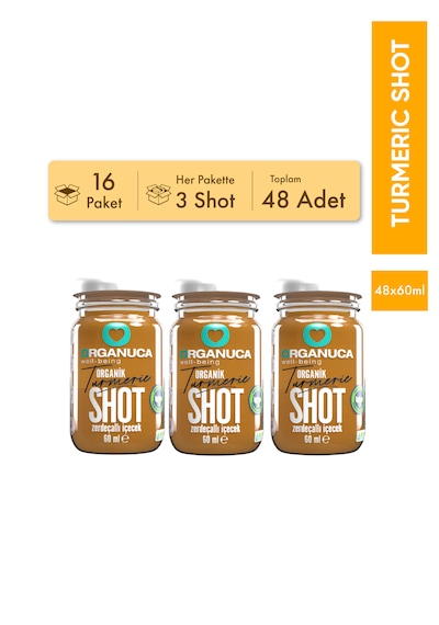 Avantajlı 16 Paket 3'lü Organik Zerdeçallı İçecek Turmeric Shot 60 Ml-48 Adet