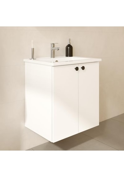 Shift T20 81002 Kapaklı Lavabo Dolabı, Parlak Beyaz, 60 Cm Açık Ceviz