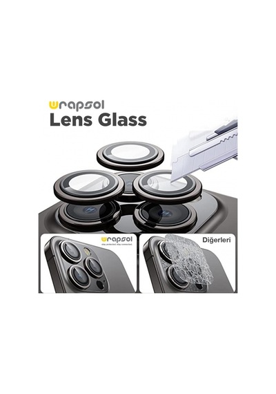 Apple Uyumlu iPhone 15 Pro Kamera Lens Koruyucu Siyah Titanyum Kolay Uygulama Aparatlı