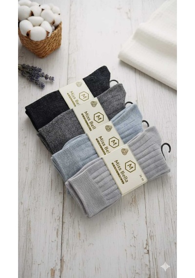 Lambswool - Penye Karışım Kadın Çorabı 36-40 Numara Asorti 4'lü Set Set 2
