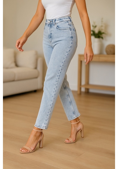 Cedy Denim Kadın Yüksek Bel Soho Boyfriend Jean C599 Beyaz