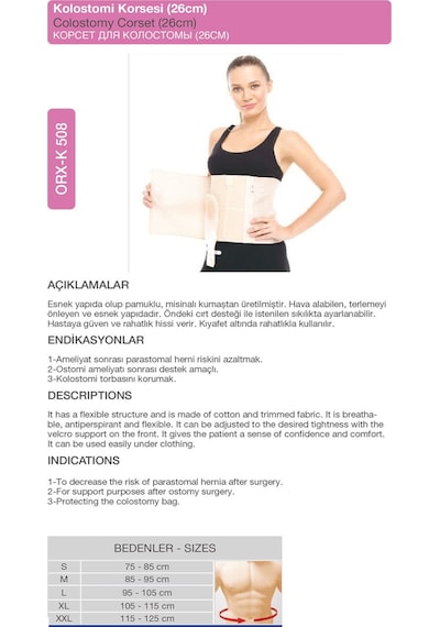 Kolostomi Korsesi 26 Cm Geniş Alanlı Medikal Karın Korsesi Orx -k508