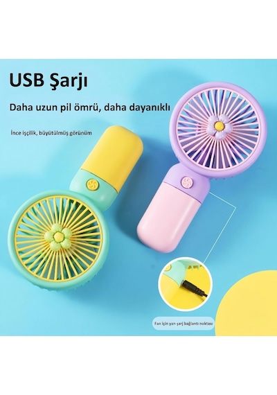 El Tipi Mini Fan, 250mah Batarya, Usb Şarj Edilebilir, Doğal Rüzgar Özelliği, Taşınabilir Ve Ko
