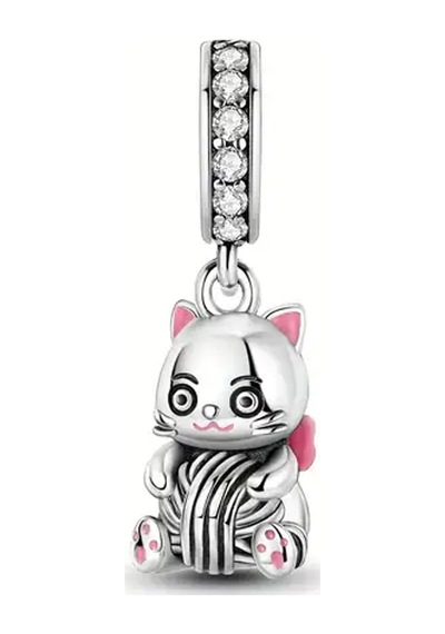 Fubena Sevimli Yumak Tutan Kedi Sallantılı Charm Gümüş