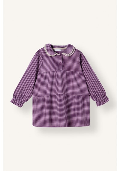 Defacto Fırfırlı Bebe Yaka Pötikareli Uzun Kollu Twill Elbise Kız Bebek I4764a526aupr258 Mor-pr258