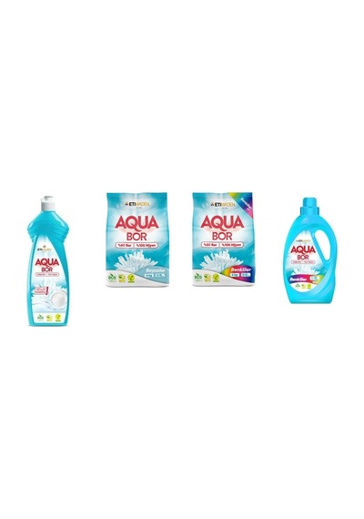 Aquabor Doğal Mineralli Elde Bulaşık + 4 Kg Beyaz + 4 Kg Renkliler + Sıvı Renkliler 4 Lü Set