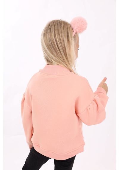 Toontoy Kız Çocuk Relax Fit Dik Yaka Düşük Omuz Kolu Büzgülü Sweatshirt - 3 İplik Şardonlu Somon Toontoy Kız Çocuk Relax Fit Dik Yaka Düşük Omuz Kolu Büzgülü Sweatshirt - 3 İplik Şardonlu Somon