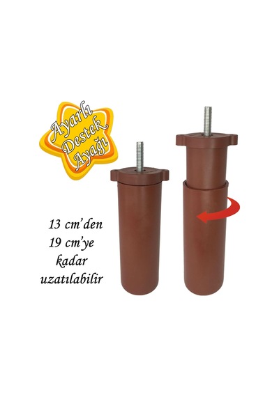 Ayarlı Destek Ayağı 13 X 19 Cm Kahverengi Gizli Ayak Mobilya Kanepe Baza Koltuk Dolap Tv Ünitesi