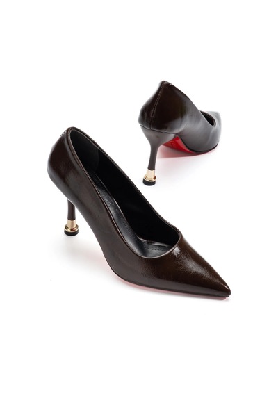 Ketrin Stiletto Rugan Ayakkabı Kahve