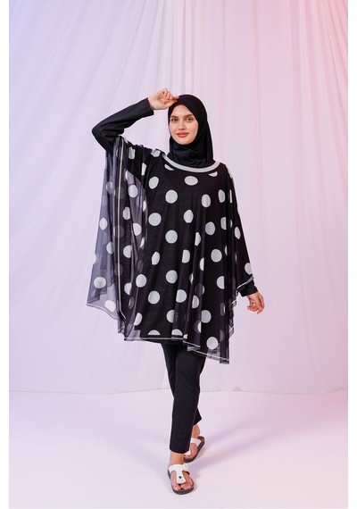 Tarzını Seç Kısa Kimono Pareo - Tesettür Pareo - Puantiyeli Siyah 180x135 Cm Çok Renkli