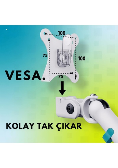 Özel Tasarım Tekli Monitör Kolu Max 35" 10kg Taşıma Kapasiteli Mekanik Yaylı Hızlı Tak-çıkar Vidasız Montaj Beyaz