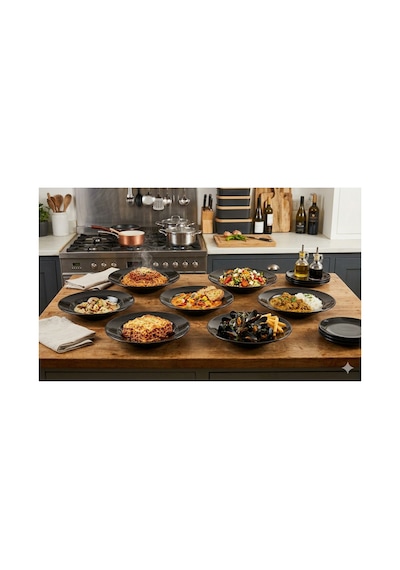 Termogold 6 Lı Siyah Melamin Derin Makarna Spagetti Tabağı - 25cm Şef Tabağı Kırılmaya Dayanıklı Siyah