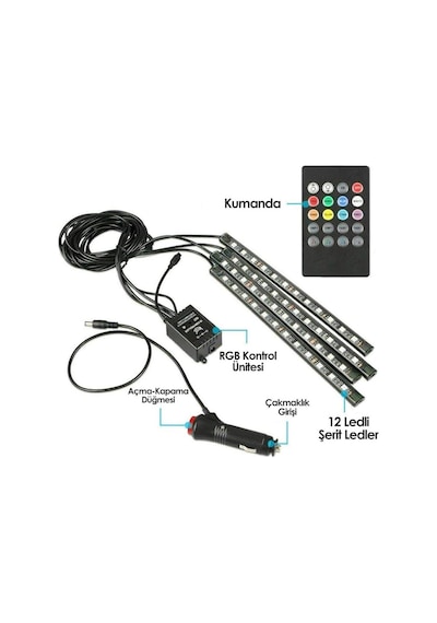 Ayak Altı Led Ambiyans Ses Duyarlı Rgb Aydınlatma 4 Lü
