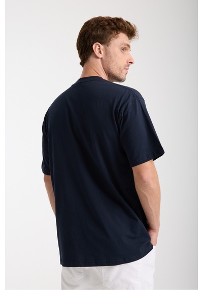 Erkek Milano Nakış Yazılı Oversize Bisiklet Yaka T-shirt Lacivert
