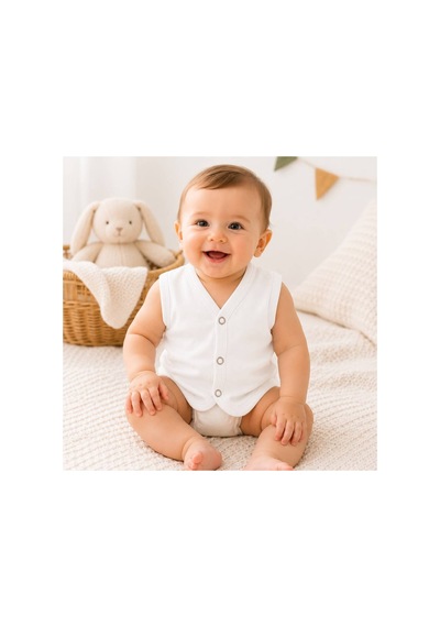 H&c Coolboy H&c %100 Pamuklu Bebek Yemeği Çıtçıtlı Kolsuz İç Yelek Beyaz