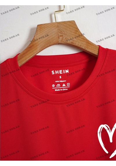 Flood Of Style Crop Ckod-232913 Kalp Desenli Kısa Kırmızı