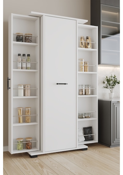 Aeka Ae-3083 Hazal Çok Amaçlı Mutfak Dolabı 3 Kapaklı 15 Raflı Kiler Dolabı Modern Tasarım 170x138x77,5 Beyaz