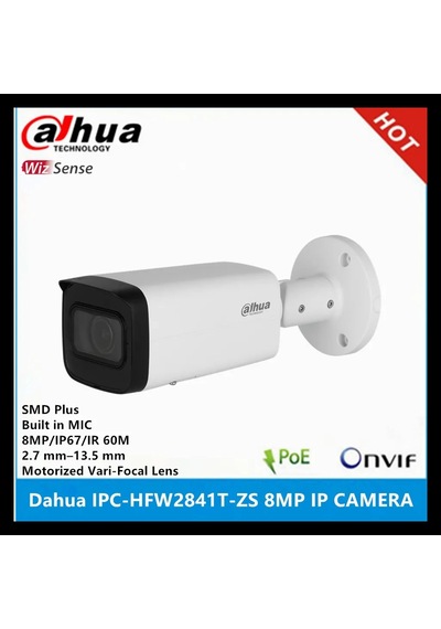Dahua Ipc-hfw2841t-zas-27135, 8mpix, 2,7-13,5mm Motorize Lens, H265+, 80mt Gece Görüşü, Dahili Mikro
