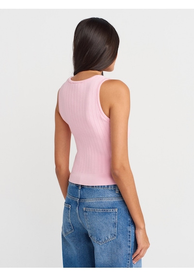 Dilvin 10759 Fitilli Ajurlu Triko Bluz-pembe Pembe