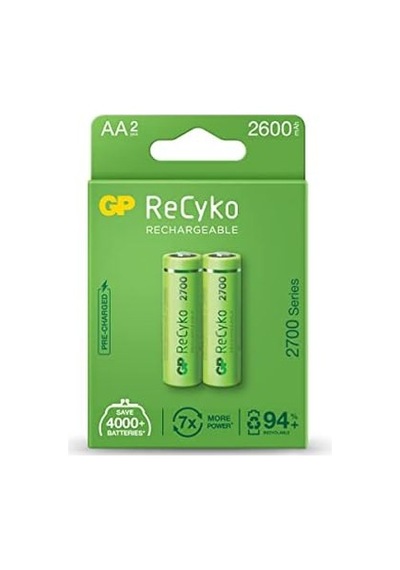 Gp Batteries Recyko+ 2700 Aa Kalem Ni-mh Şarjlı Pil, 1.2 Volt, 2'li Kart