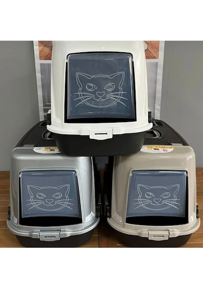 2 Li Set Xxl Kapalı Kedi Tuvaleti Kürek Ve 1.5 Litre Mama Ve Su Kabı