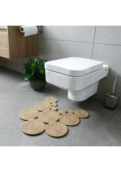 Bohem Tarz Jüt Klozet Önü Paspası - Doğal Jüt, Yıkanabilir Ve Dayanıklı Halı, Şık Ve Dekoratif Banyo Matı Diğer