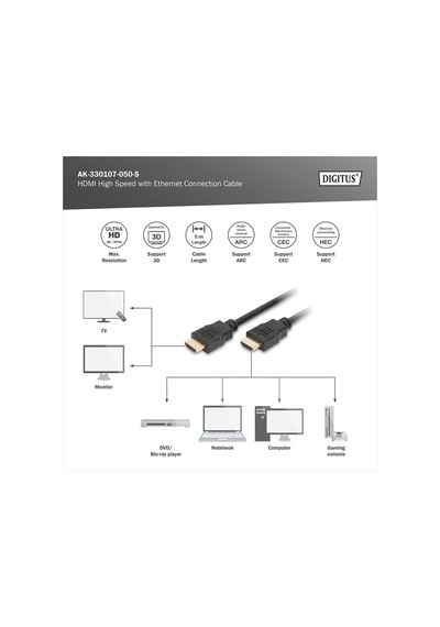 Digitus Hdmı Kablo Altın Uçlu Siyah 5m 4k